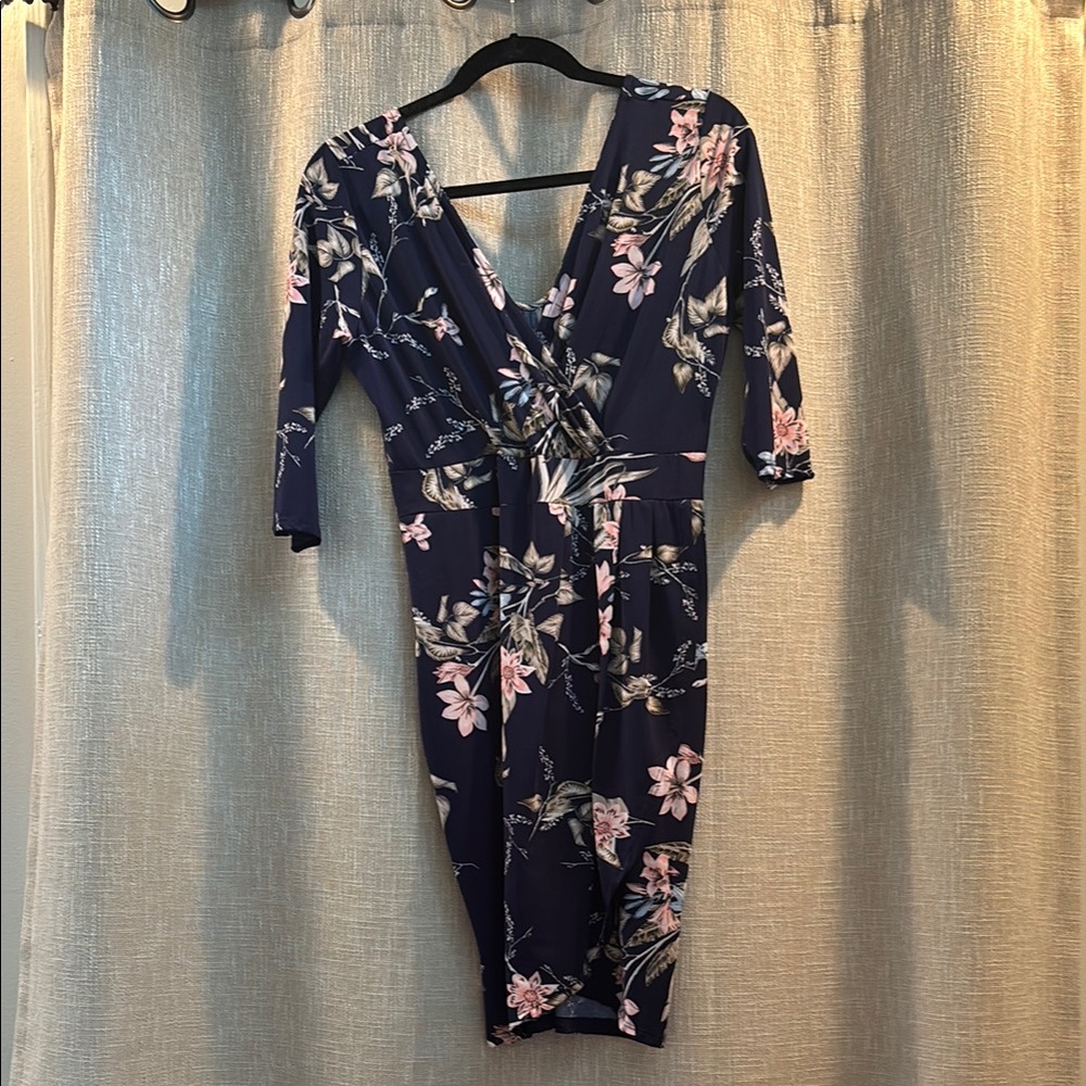 Vertiche Navy Floral Long Sleeve Wrap Dress Small
